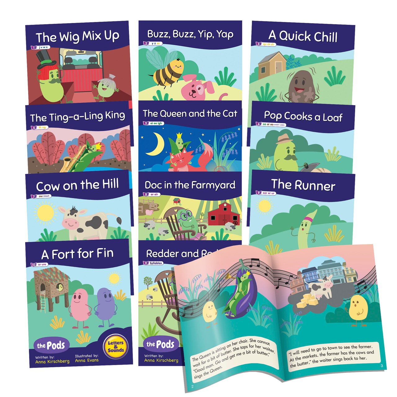 Junior Learning Decodable Readers The Pods – Phase 3 Phonics: The Science of Reading, Easy decodable texts, Learn to read the next 22 letter sound, Beginning Readers, with 12 books, For ages 5+, Grade K